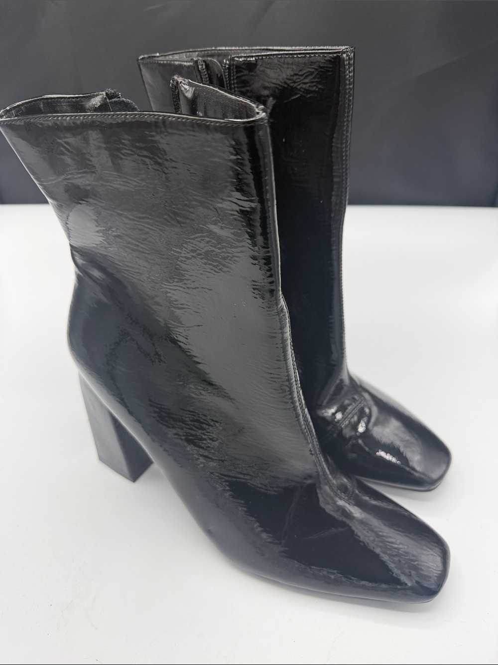 Cape Robbin Black Patent Block Heel Ankle Boots